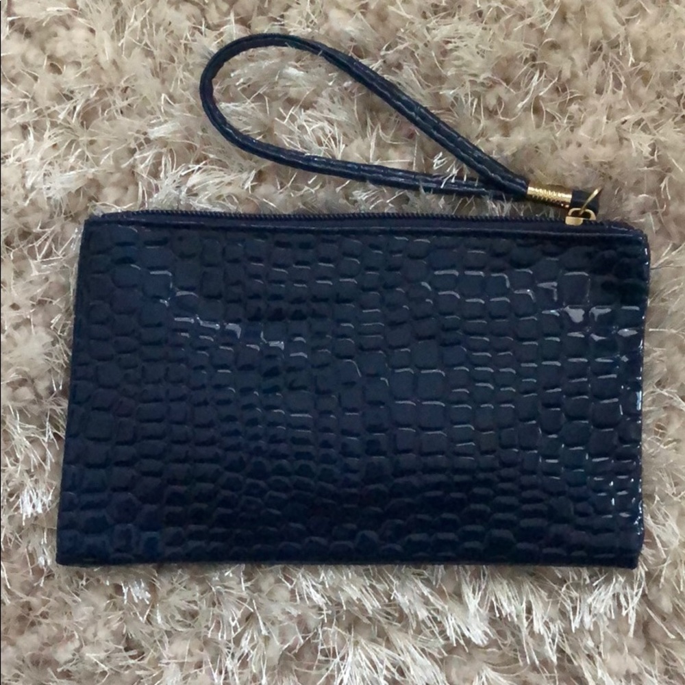 Navy crocodile wristlet